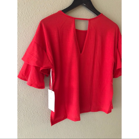 Red ruffle sleeve keyhole cut out  blouse - Picture 5 of 5